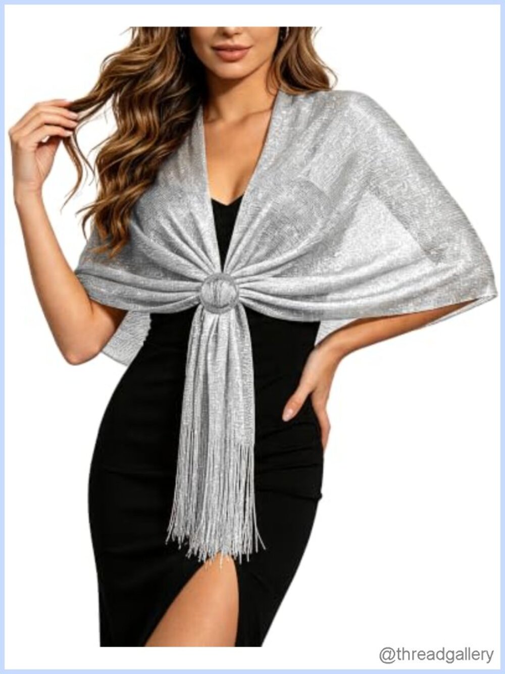Metallic Glitter Shawl Wrap with Buckle Evening Cover Up